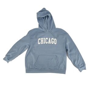 SHEIN Blue Chicago Print Fleece Lined Hoodie Sweatshirt Size XL Women’s